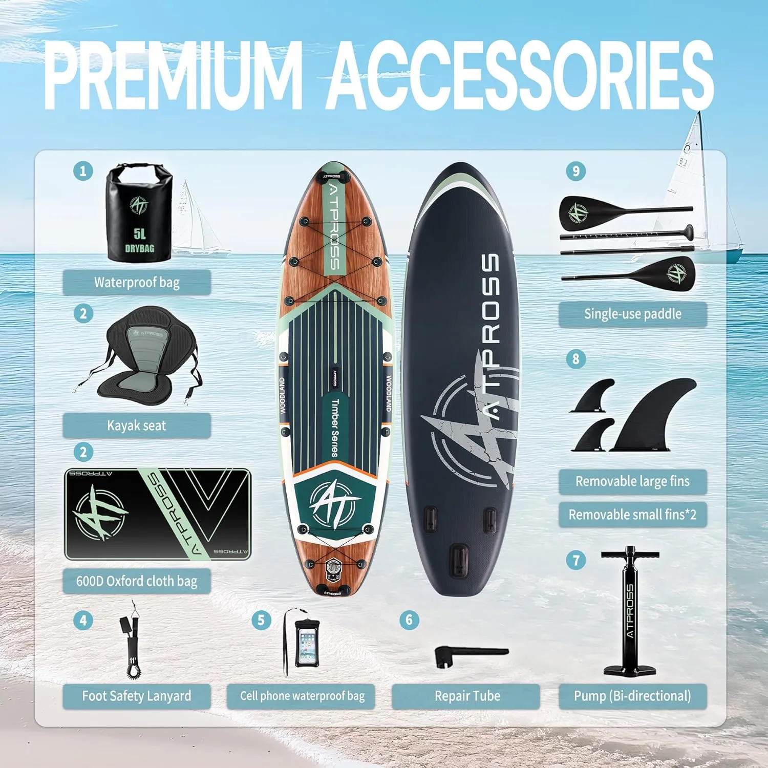 11'6 x35, 450 lb Inflatable Stand up Paddle Board with Seat, Waterproof Bag, Replica Fins, Inflation Pump, Foot Safety Leash, Adult Non-Slip Kayak for Surfing Recreation