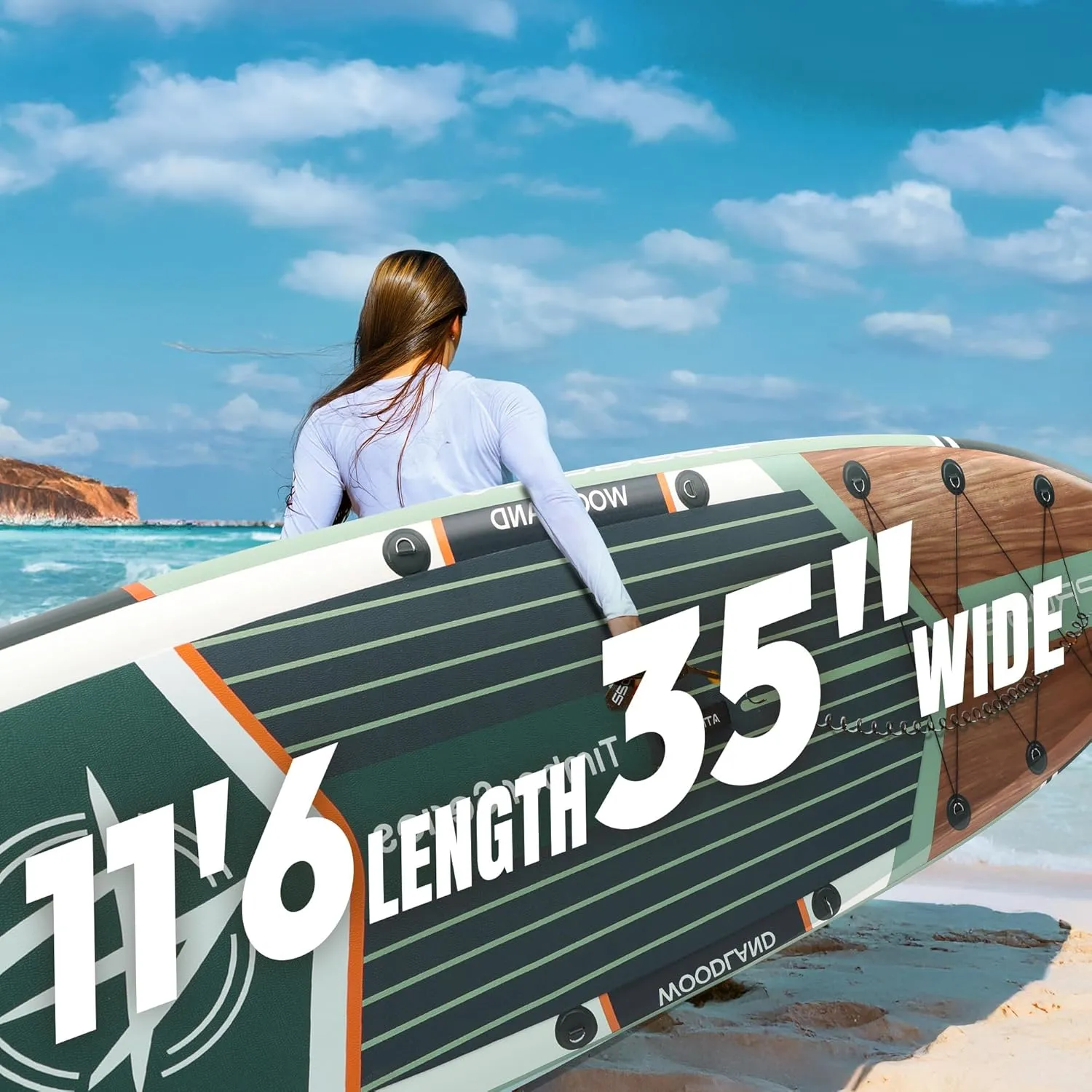 11'6 x35, 450 lb Inflatable Stand up Paddle Board with Seat, Waterproof Bag, Replica Fins, Inflation Pump, Foot Safety Leash, Adult Non-Slip Kayak for Surfing Recreation