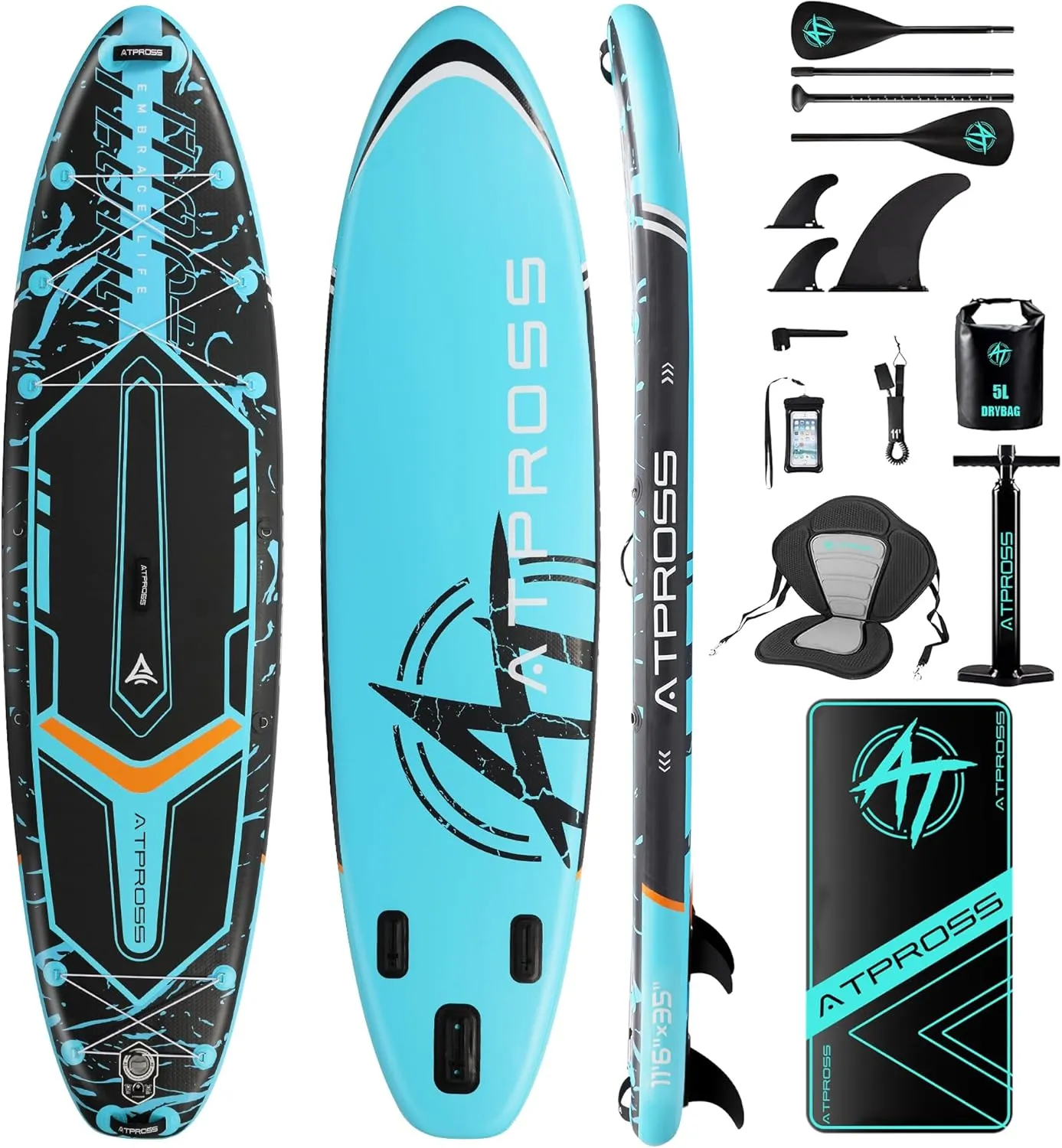 11'6 x35, 450 lb Inflatable Stand up Paddle Board with Seat, Waterproof Bag, Replica Fins, Inflation Pump, Foot Safety Leash, Adult Non-Slip Kayak for Surfing Recreation