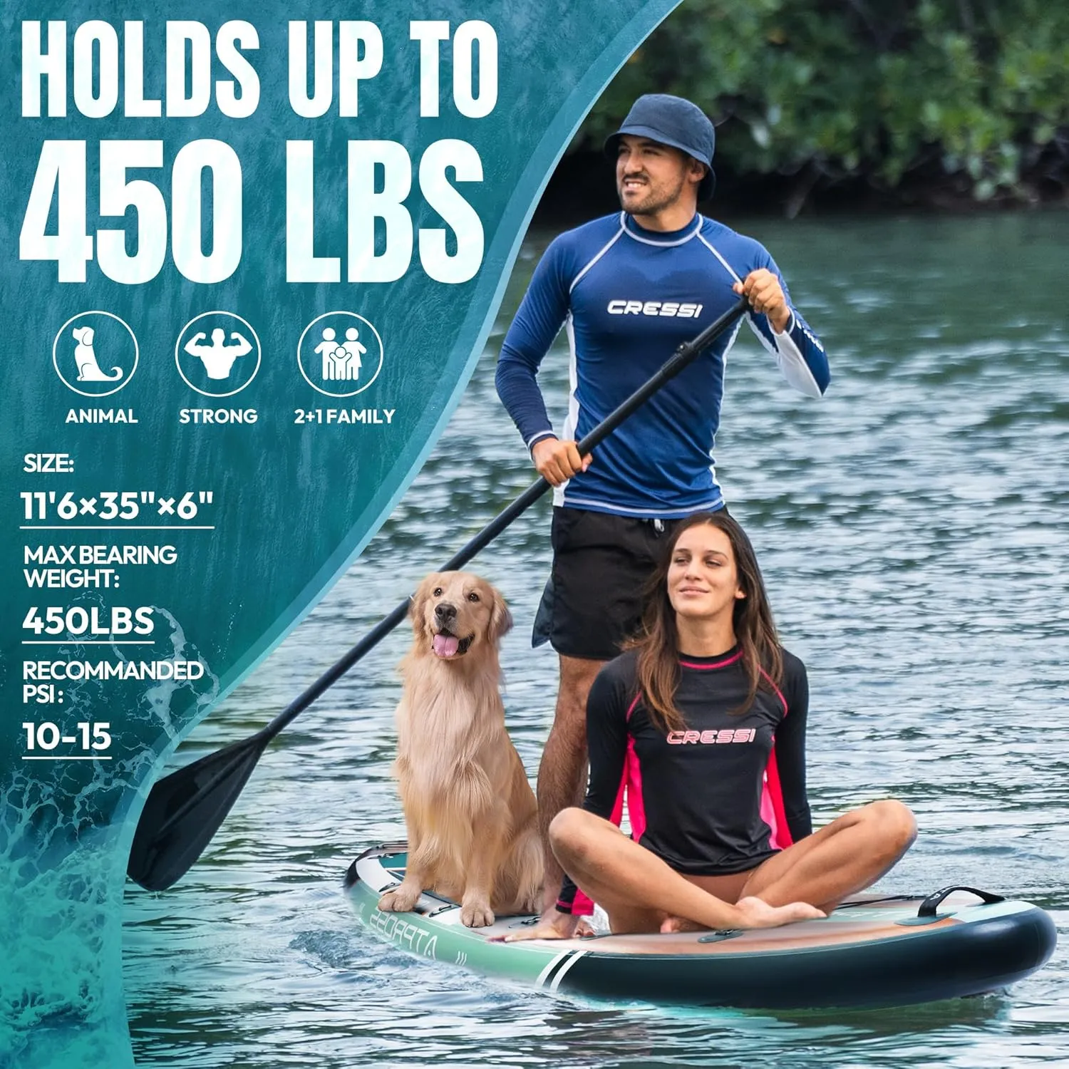 11'6 x35, 450 lb Inflatable Stand up Paddle Board with Seat, Waterproof Bag, Replica Fins, Inflation Pump, Foot Safety Leash, Adult Non-Slip Kayak for Surfing Recreation