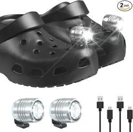 2 Original Headlights for Crocs, Adjustable Croc Light for Shoes, Flashlights Accesories for Crocs Kids Adults Sandals, Clip on Clog, Headlamps Shoes Decorations for Crocs, Silver
