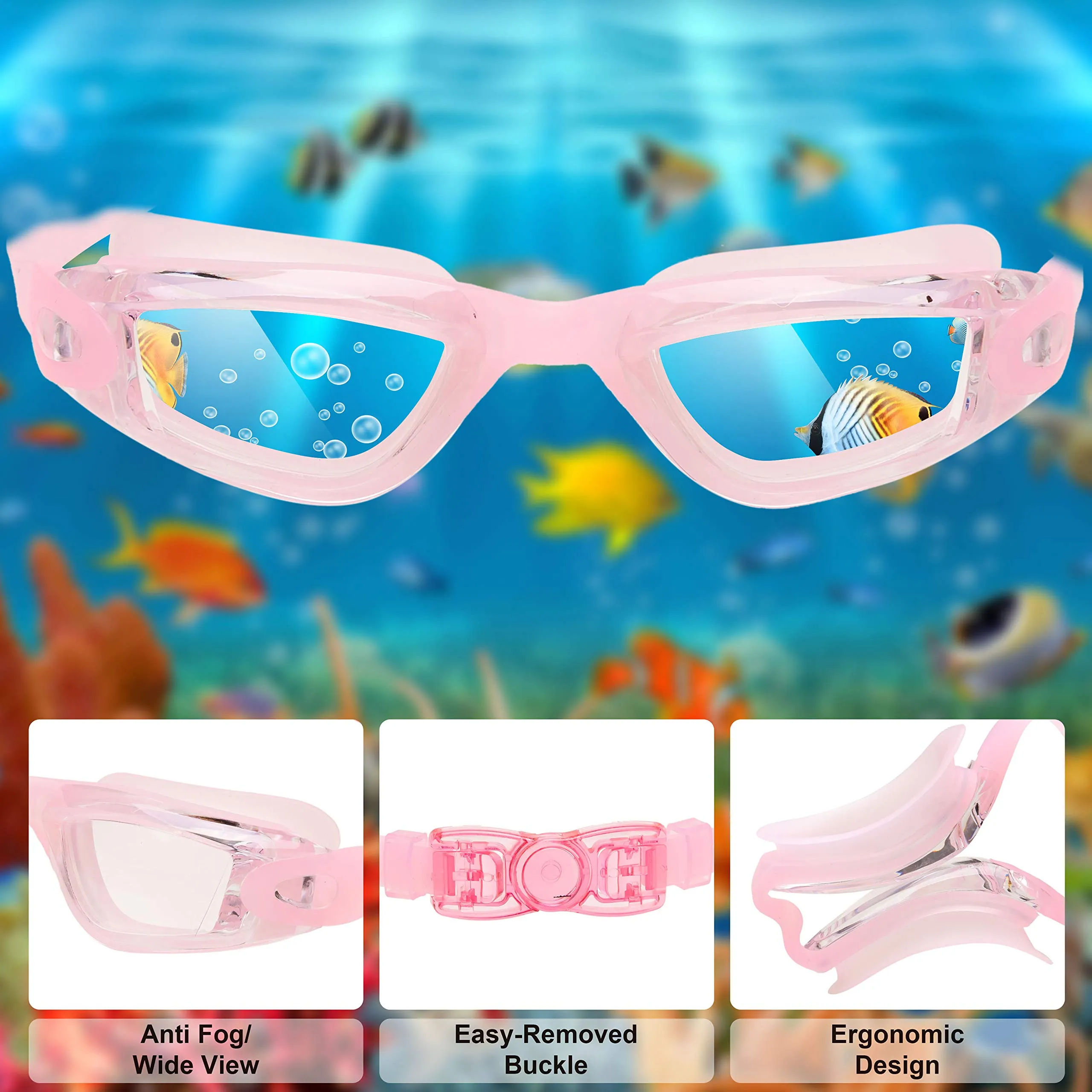 2 Pack Kids Swimming Goggles (Blue & Pink)