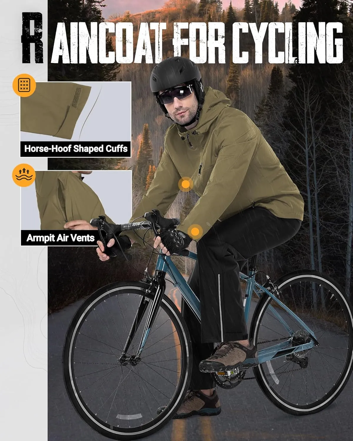 33,000ft Men's Packable Rain Jacket Lightweight Rain Shell Jacket with Hood Waterproof Raincoat for Cycling