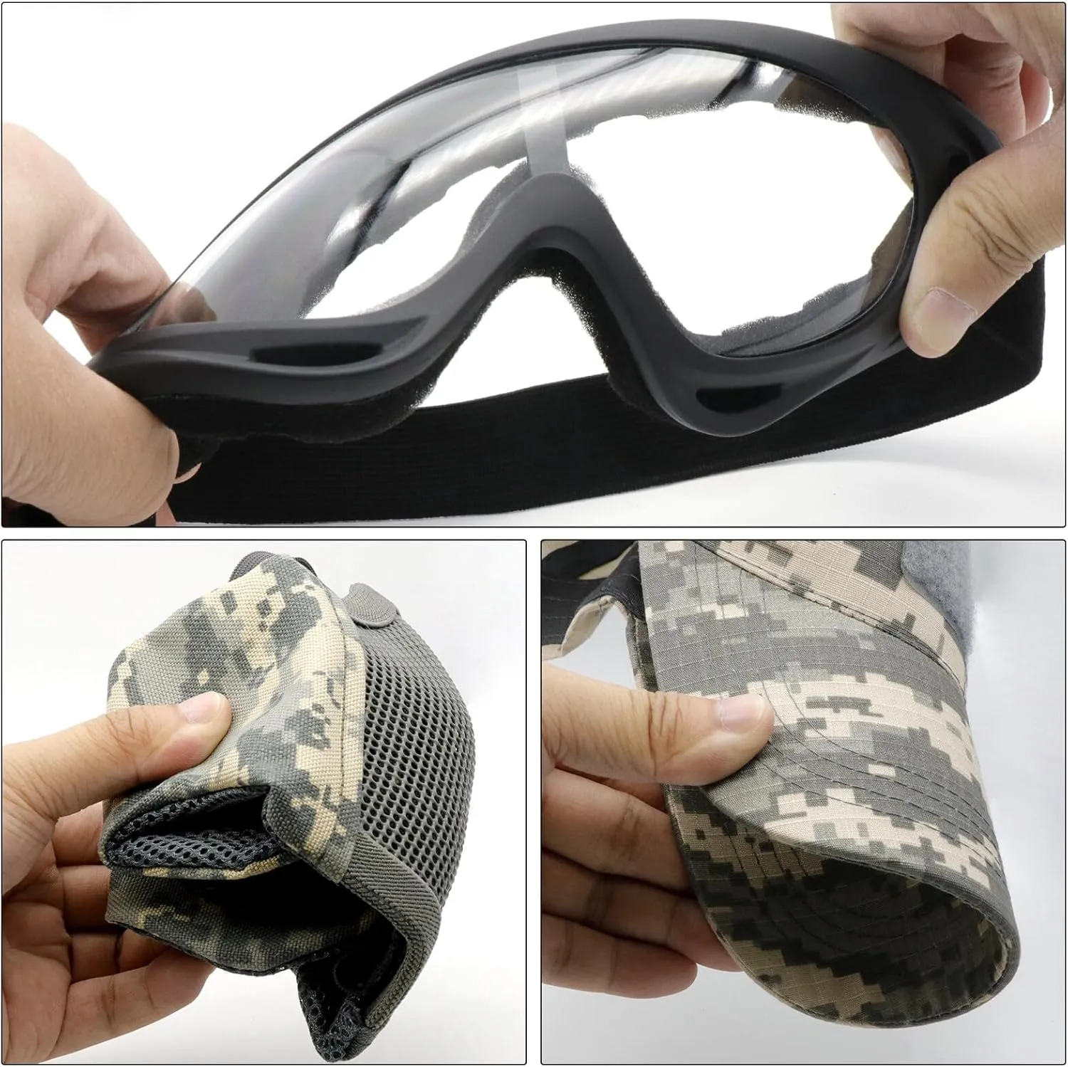 Airsoft Mask with Goggles, Foldable Half Face Airsoft Mesh Mask with Ear Protection for Paintball Shooting Cosplay CS Game