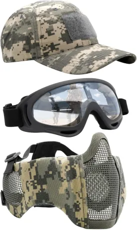 Airsoft Mask with Goggles, Foldable Half Face Airsoft Mesh Mask with Ear Protection for Paintball Shooting Cosplay CS Game
