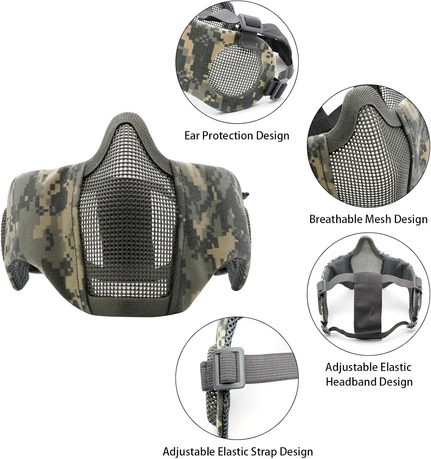 Airsoft Mask with Goggles, Foldable Half Face Airsoft Mesh Mask with Ear Protection for Paintball Shooting Cosplay CS Game