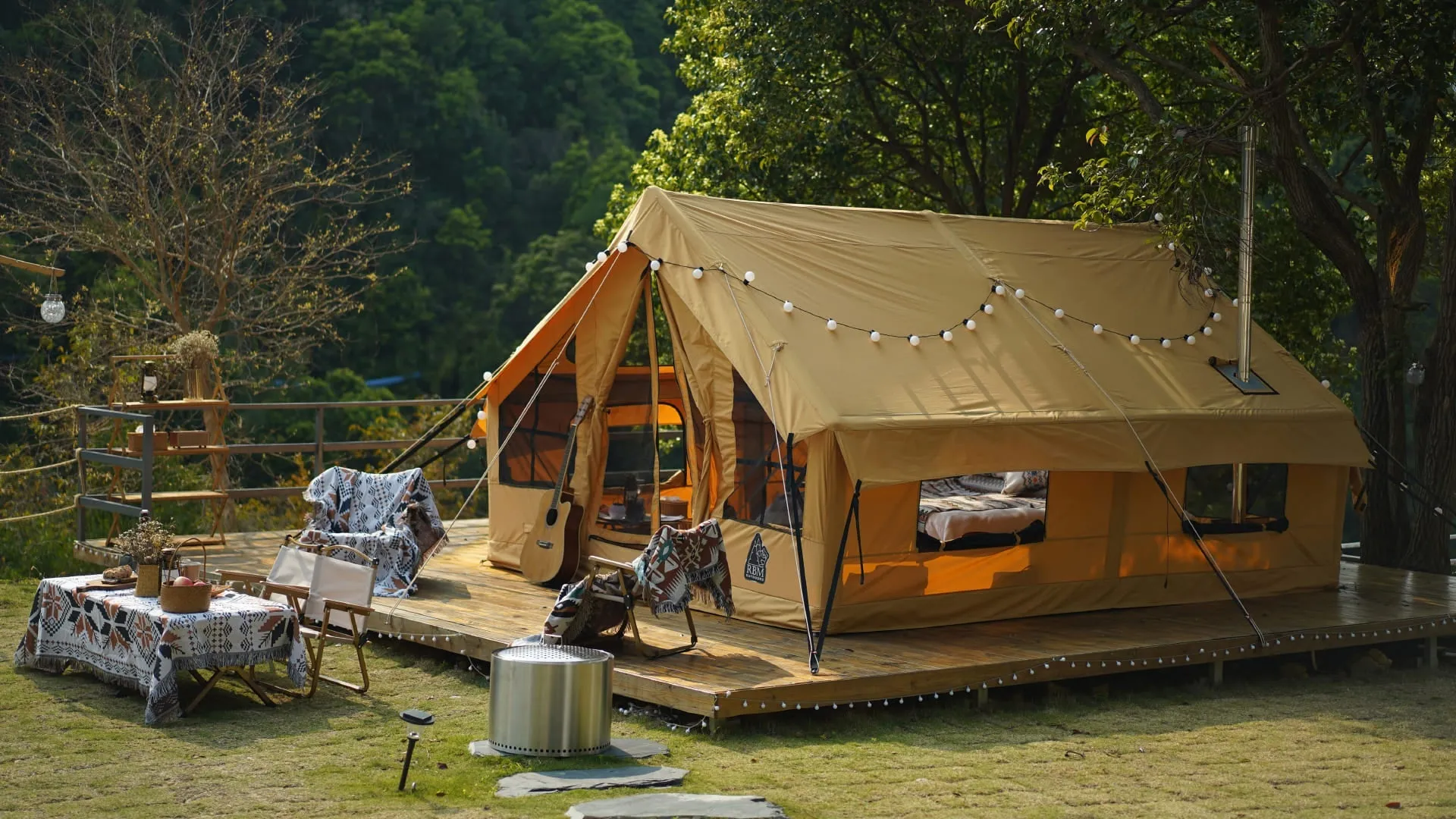 Best Hot Tents - Premium Inflatable Tent with Stove Jack "Panda air" Large. Best for 1-6 person