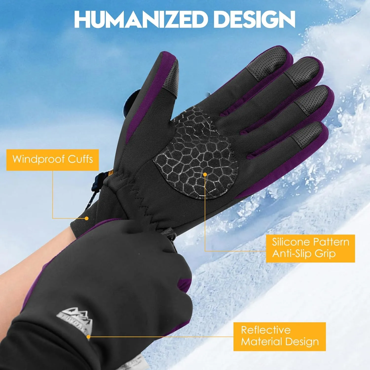 Bruvoalon W429 Winter Gloves for Women & Men - 3M Thermal Insulation & Lycra Fabric Surface & Windproof Coating, Touchscreen, Anti-Slip for Skiing, Running, Cycling, Hiking, Sports, Cold Weather