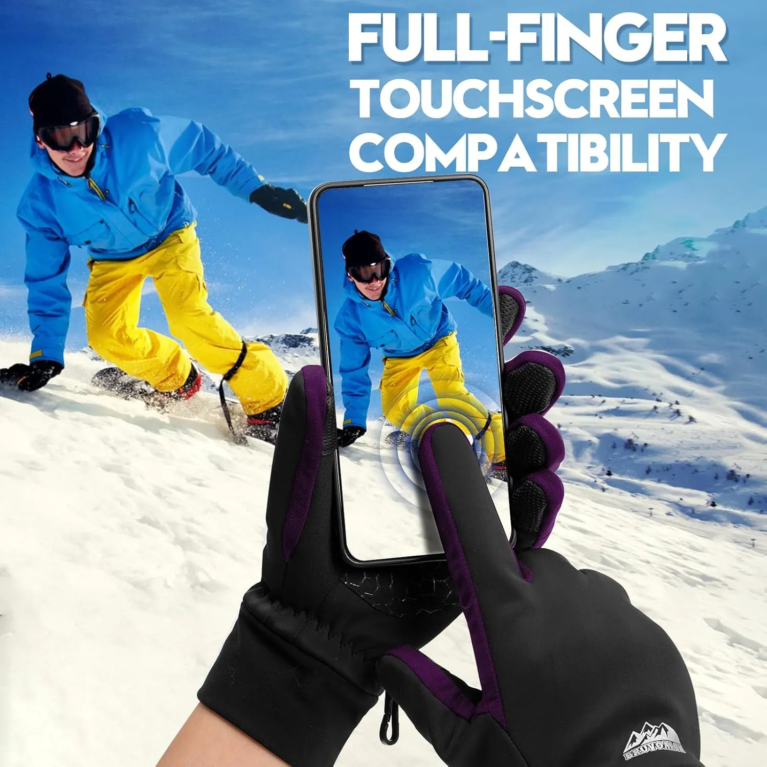 Bruvoalon W429 Winter Gloves for Women & Men - 3M Thermal Insulation & Lycra Fabric Surface & Windproof Coating, Touchscreen, Anti-Slip for Skiing, Running, Cycling, Hiking, Sports, Cold Weather