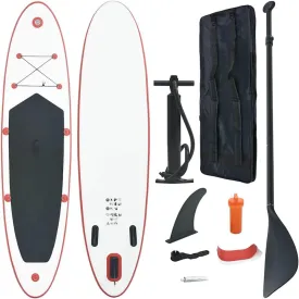 Inflatable Stand Up Paddle Board Set for Surfing, Paddling, and Recreation, Red and White