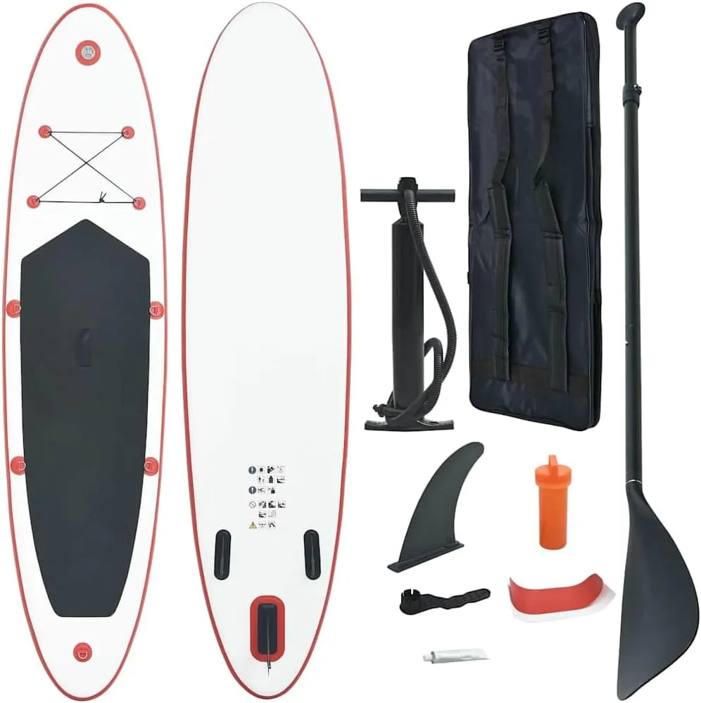 Inflatable Stand Up Paddle Board Set for Surfing, Paddling, and Recreation, Red and White
