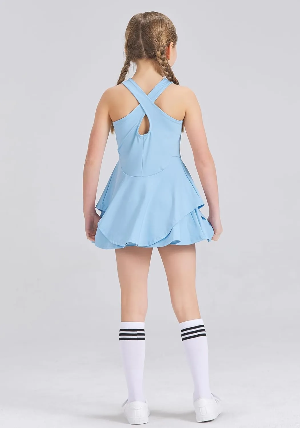 Kids Girls Tennis Golf Dress Outfit Sleeveless Dress with Shorts Pockets 2 Piece Sport Athletic Sets