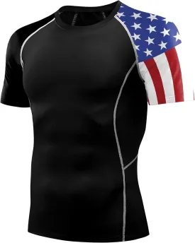 Men's Rash Guard Shirts Sun Protection UPF 50  Short Sleeve BJJ Jiu Jitsu Workout Swim Compression Shirt