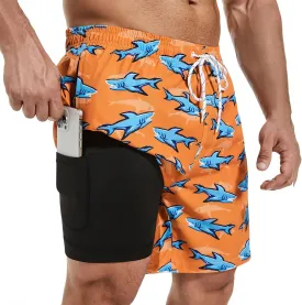 Mens Swim Trunks with Compression Liner 7" Inseam Quick Dry Board Shorts Swim Shorts Bathing Suits