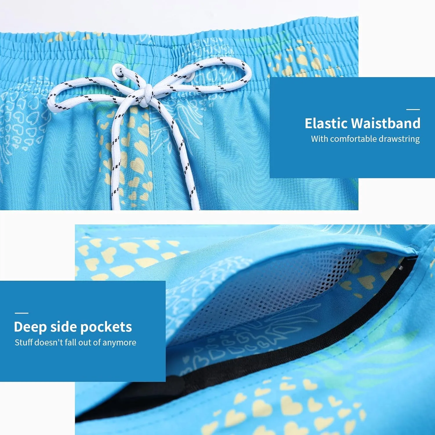 Mens Swim Trunks with Compression Liner 7" Inseam Quick Dry Board Shorts Swim Shorts Bathing Suits