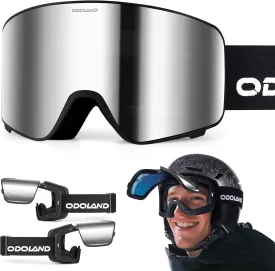 Odoland Flip Up Ski Goggles, OTG Anti-Fog Snow Goggles with UV400 Protection, Snowboard Goggles for Men Women Adult Youth