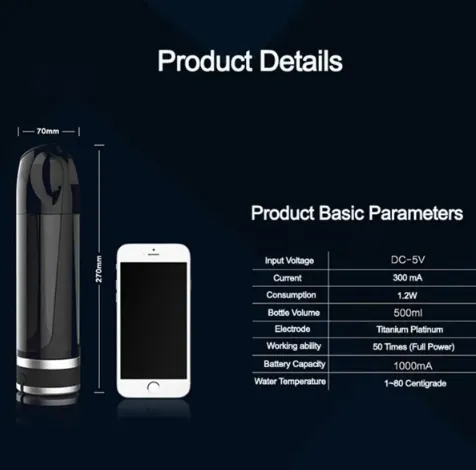 Portable USB Rechargeable Hydrogen Rich Water Ionizer Maker Bottle 500ML