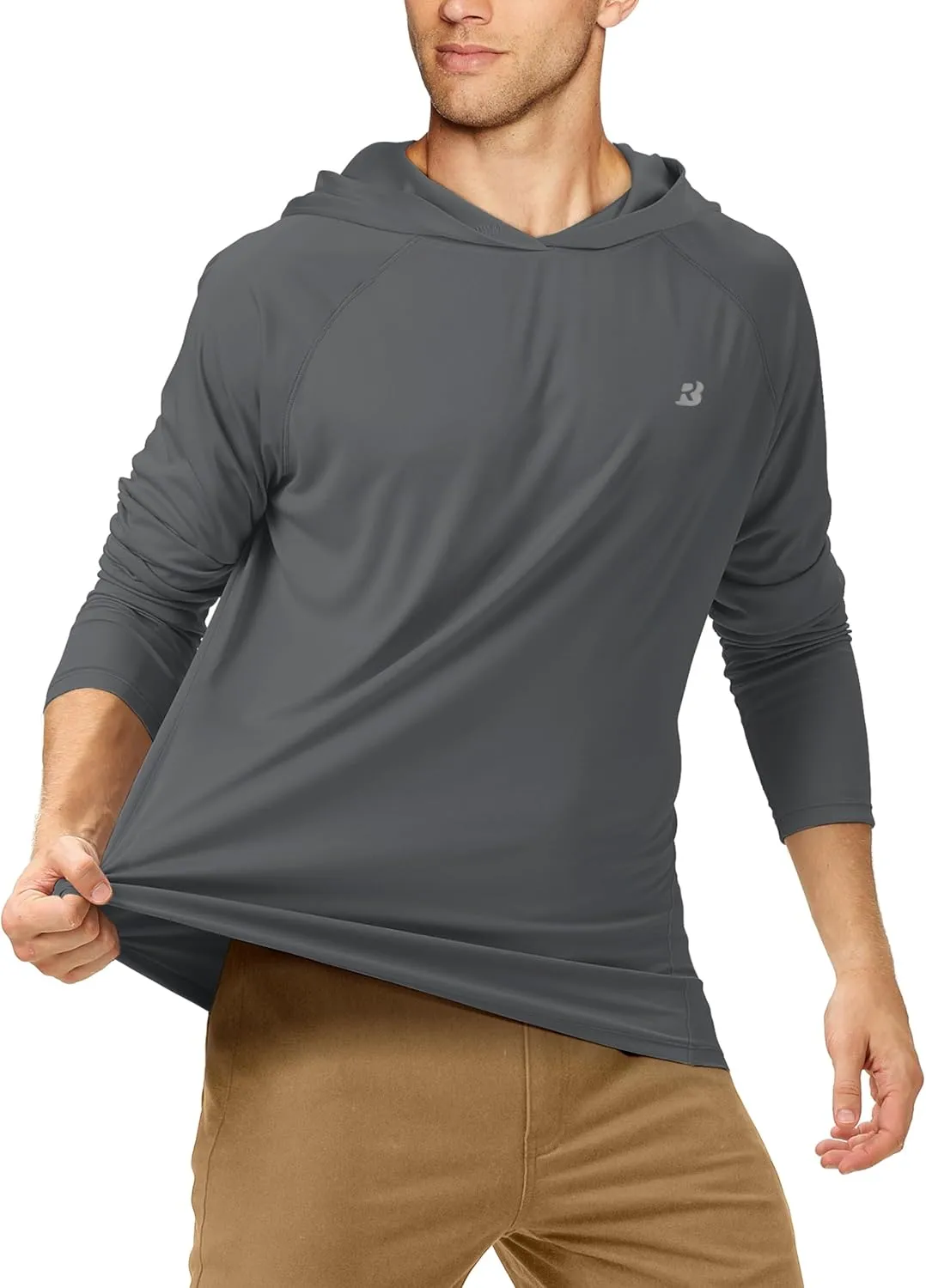 Roadbox UPF 50  Fishing Shirts for Men, Long Sleeve UV Sun Protection Hoodie, Outdoor Hiking Running Swimming Rash Guard