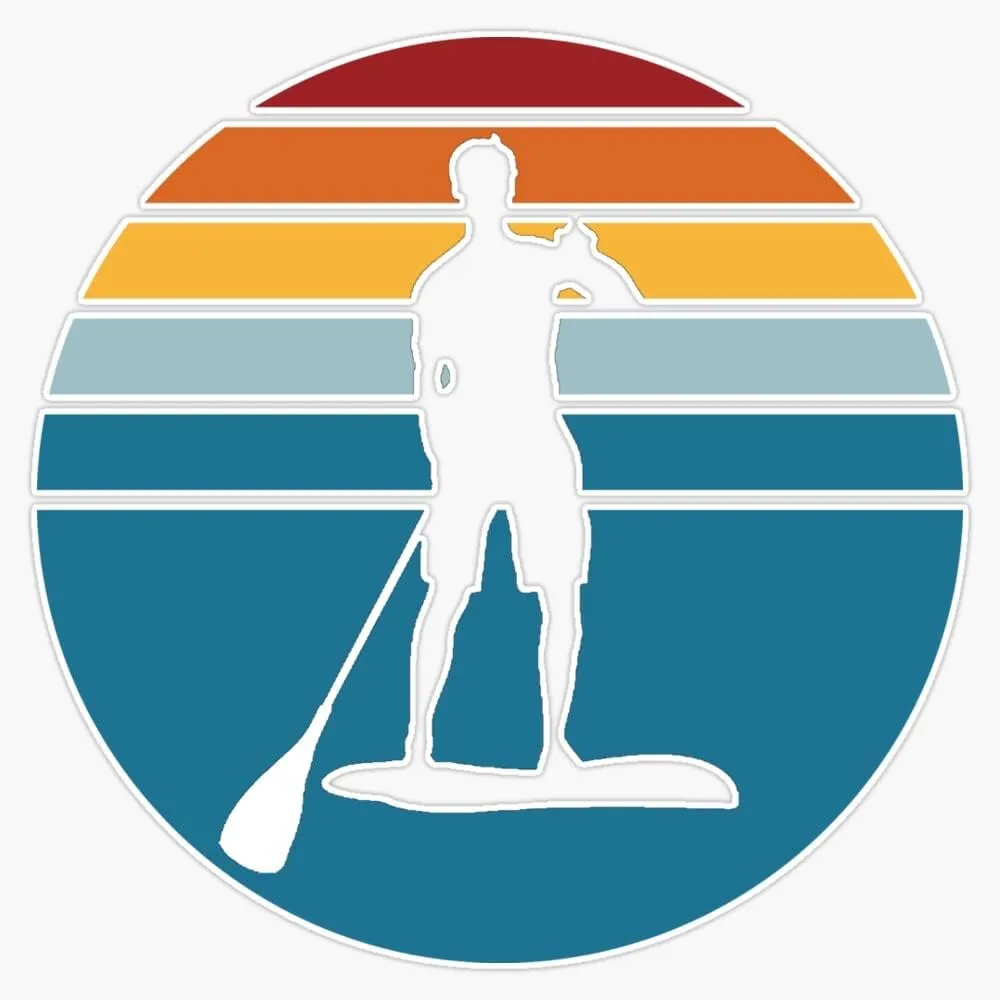 Stand Up Paddle Board - SUP - Retro Blue Sunset Bumper Sticker Vinyl Decal 5"