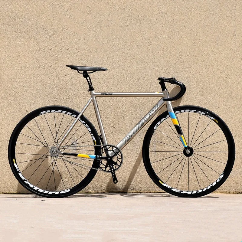 TSUNAMI SNM100 FIXED GEAR BIKE Aluminum alloy Frame single speed bike Track Bicycle Flat spokes wheel with bearing HUB V brakes