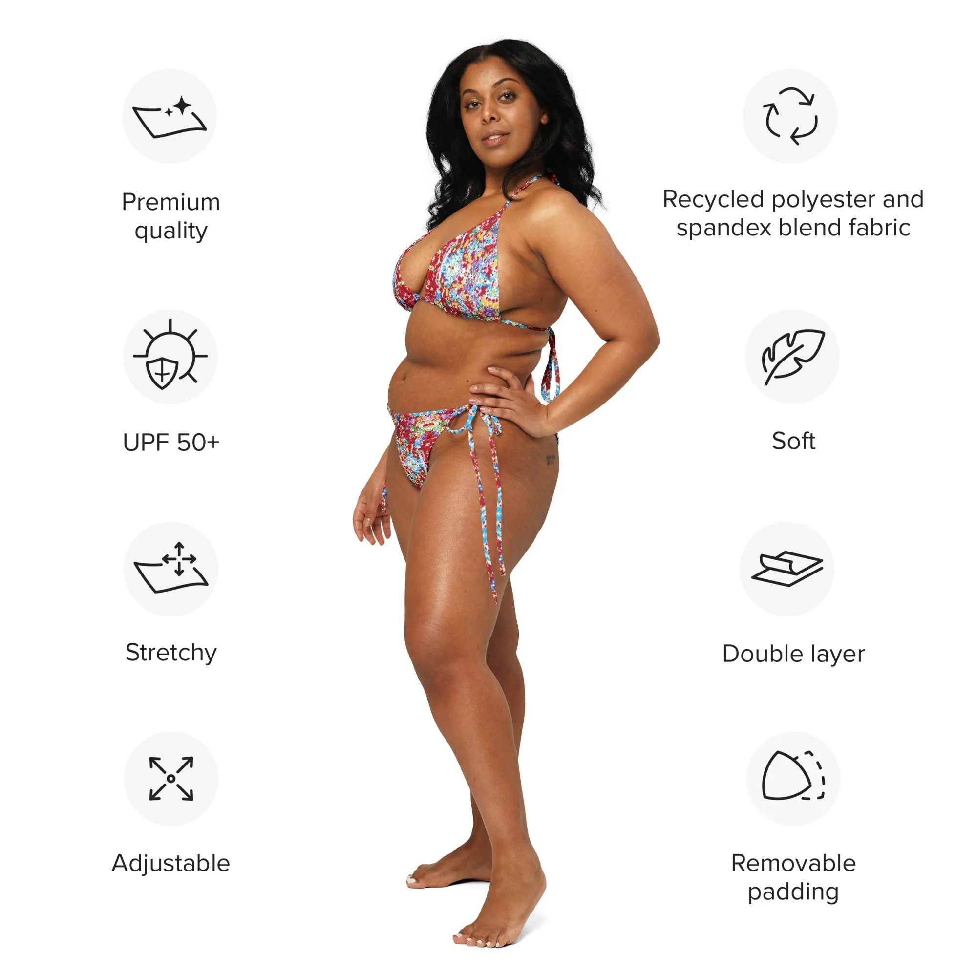 Willow string bikini with UPF 50  Sun protective clothing - White Rainbow Kalidoscope