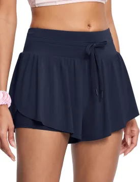 Womens 2.8" Swim Board Shorts High Waisted Slimming Quick Dry Stretch Swim Beach Trunks with Liner and 2 Pockets