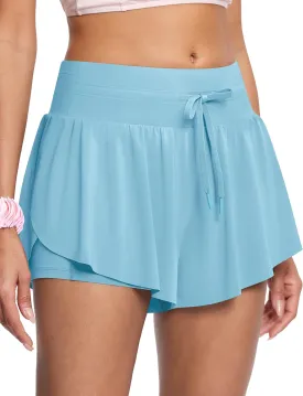 Womens 2.8" Swim Board Shorts High Waisted Slimming Quick Dry Stretch Swim Beach Trunks with Liner and 2 Pockets