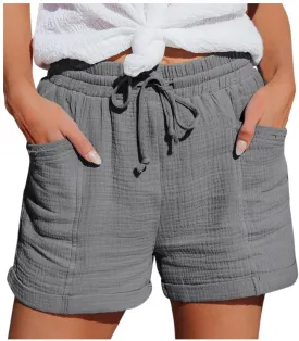 Womens Linen Shorts,2025 Summer Shorts for Women Comfy Cute Drawstring Beach Short Pants with Pockets