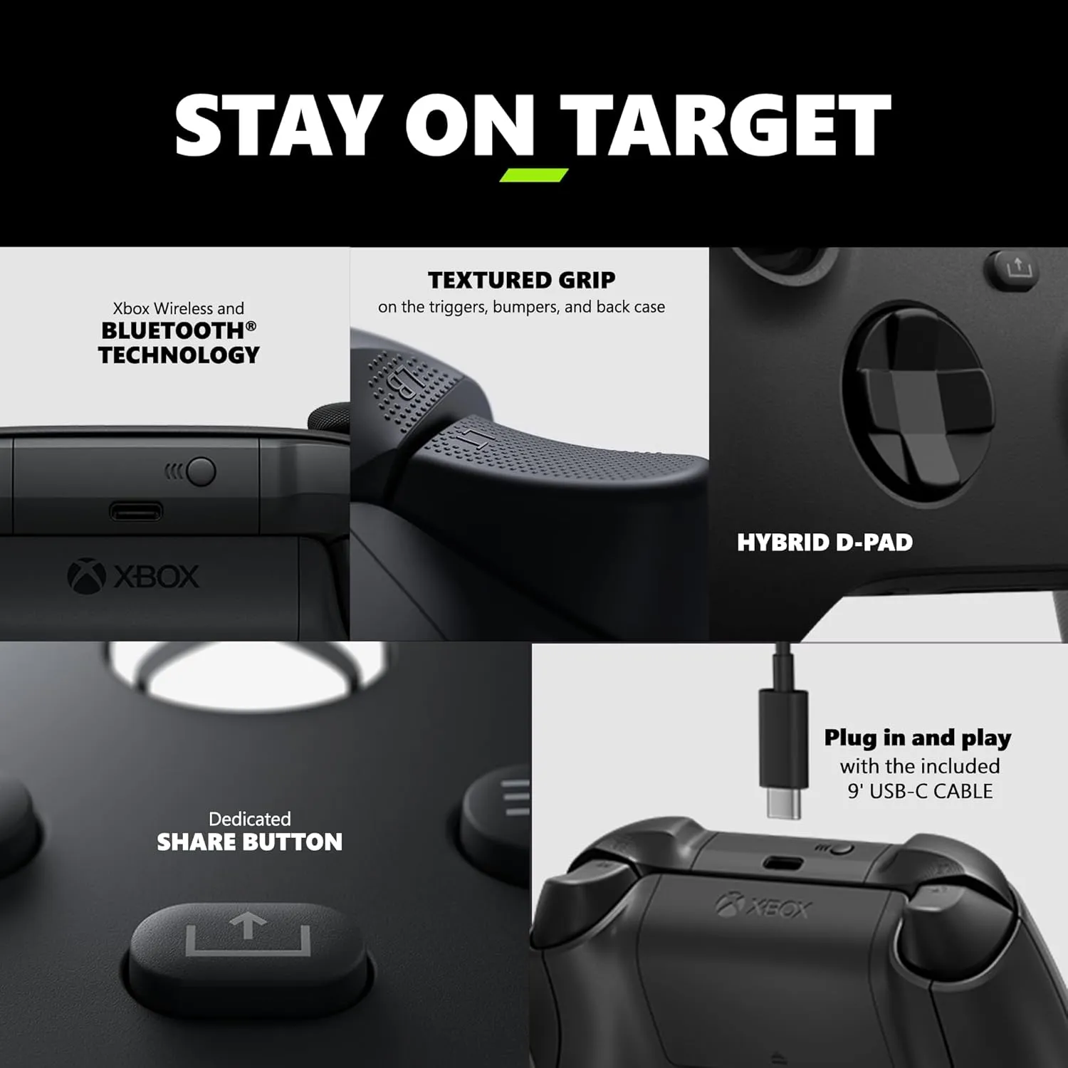 Xbox Wireless Gaming Controller   USB-C Cable (2025)  Carbon Black  Play on Xbox, Windows, Android, iOS, FireTV Sticks, Smart TVs, VR Headsets